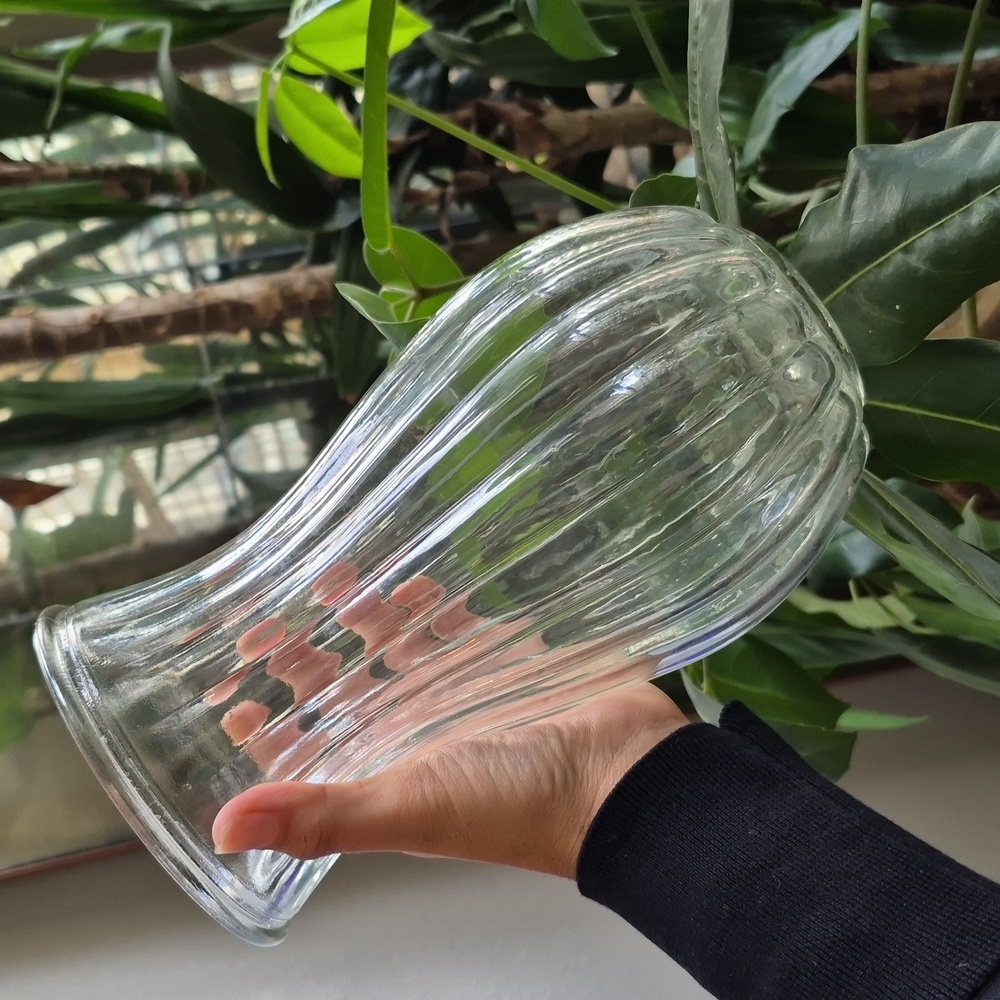 Clear Ribbed Glass Vase W Waisted Silhouette